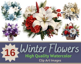 Winter Flowers Clipart Watercolor Bundle | Christmas Flowers Clipart | Flowers Clipart | Floral Junk Journal | Cardmaking Embellishment