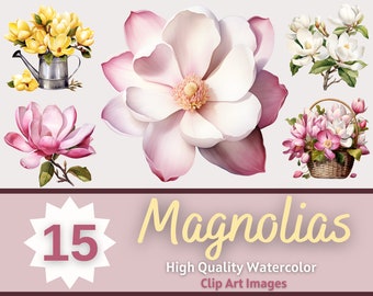 Magnolia Clipart PNG Aquarell Bundle | Magnolien Blumen Kunst | Blumen Clipart | Blumen Clipart | Blumen Junk Journal | Kartenherstellung