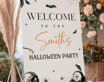 Vintage Halloween Welcome Sign, Editable Party Decor (Digital Download)