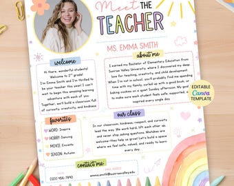 Editable Meet the Teacher Template, Back to School Flyer Teacher Introduction, Back To School Teacher, Open House Handout