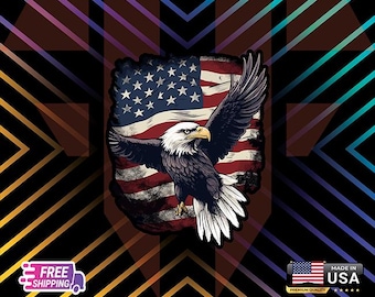 Bald Eagle USA Flag Decal: Laminated Car/Laptop Sticker
