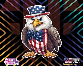 Cartoon USA Eagle Sticker: Patriotic Car, Window, Laptop Decal