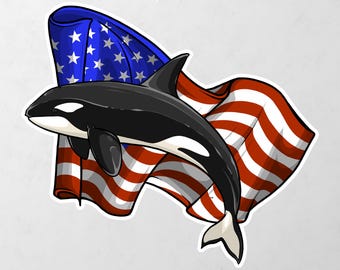 Killer whale Spirit Orca Jumping American Flag USA Vinyl Decal Bumper, Wall, Laptop, Window, Etc,6 Years Resistance Laminated+ Free Sticker