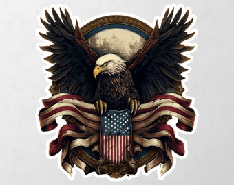 Usa Flag With Amercan Eagle On Vintage Ribon Vinyl Decal Bumper, Wall, Laptop, Window, Etc,6 Years Resistance Laminated+ Free Sticker
