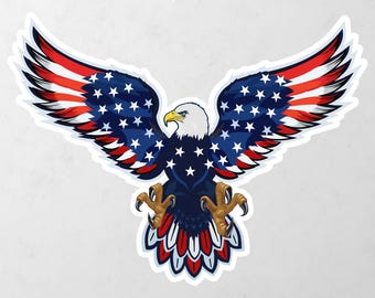 Eagle Patriot Beautifull Red Blue Wings Symbol USA Vinyl Decal Bumper, Wall, Laptop, Window, Etc,6 Years Resistance Laminated+ Free Sticker