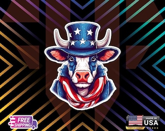 Cow USA Flag Car Decal: Laminated Patriotic Sticker