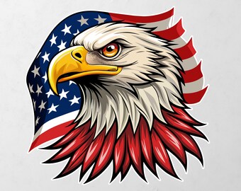 Eagle with a Red and White Background and Stars Vinyl Decal Bumper, Wall, Laptop, Window, Etc,6 Years Resistance Laminated+ Free Sticker