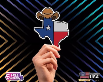 Texas Flag Cowboy Hat Vinyl Sticker: Laminated USA Map Decal
