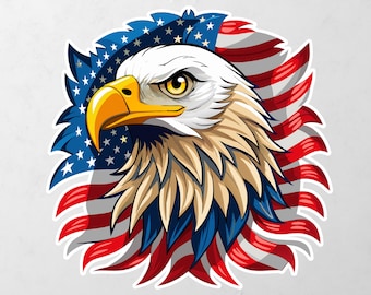 Eagle Patriotic Shiny All USFlag Vinyl Decal Bumper, Wall, Laptop, Window, Etc,6 Years Resistance Laminated+ Free Sticker