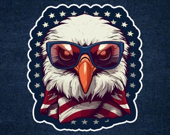 Eagle With Sunglasses And a Star USA Vinyl Decal Bumper, Wall, Laptop, Window, Etc,6 Years Resistance Laminated+ Free Sticker