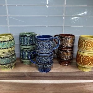 10-Piece MCM Japan Stackable Mug Set – Vintage Mid Century Modern Coffee Mugs in Assorted Glazed Patterns