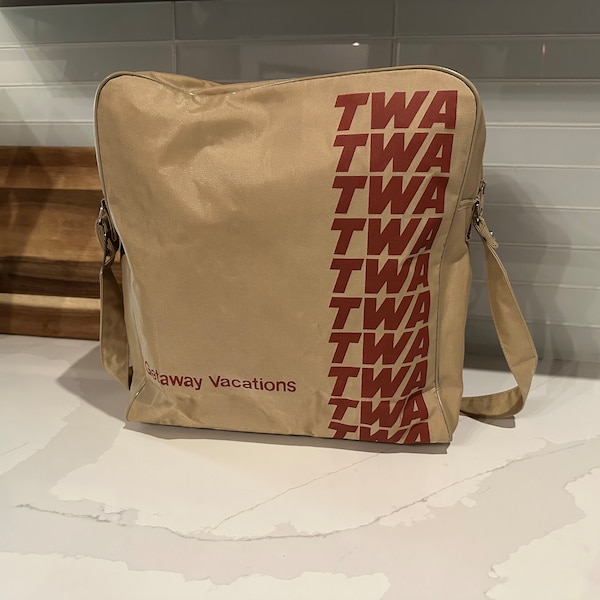 Vintage 1970 TWA Carry On Shoulder Bag with Pocket *Trans World Airline*