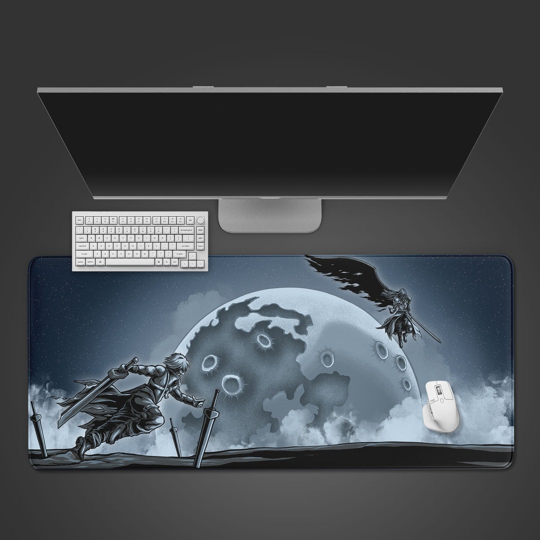 Samurai and Moonlight Desk Mat Black and White Mousepad Gaming - Etsy