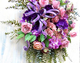 Peony Rose Hydrangea Wreath: Cottage Style Front Door Decor