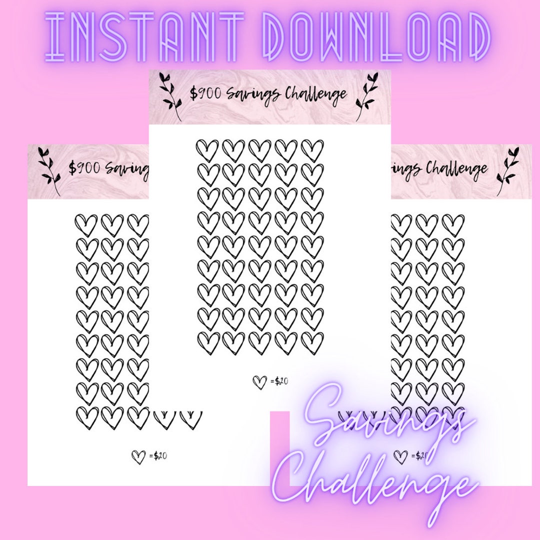 Savings Challenge Printable Challenge Instant Download 900 Dollar Savings Challenge Printable Challenge Instant Download 900 Dollar