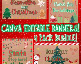 Plantilla editable de banner para Canva, Banner navideño, Plantilla de Canva, Maqueta de Canva, Fiesta navideña, Artículos para fiestas, Pintura de banners