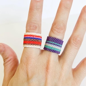 Bead ring, Seed bead rings, Miyuki wide ring, Stackable rings, Handmade ring, Woven ring, Beaded ring for woman, Beaded ring, Colorful ring.