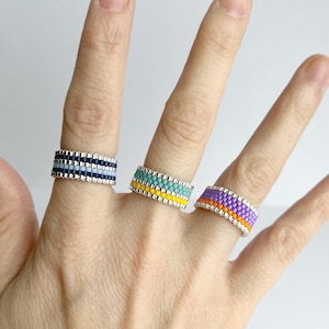 Seed Bead Band Ring, Seed Bead Ring, Beaded Ring, Bead Woven Ring, Peyote Delica Ring, Seed Bead Jewelry, Minimalist Seed Bead Wide Ring
