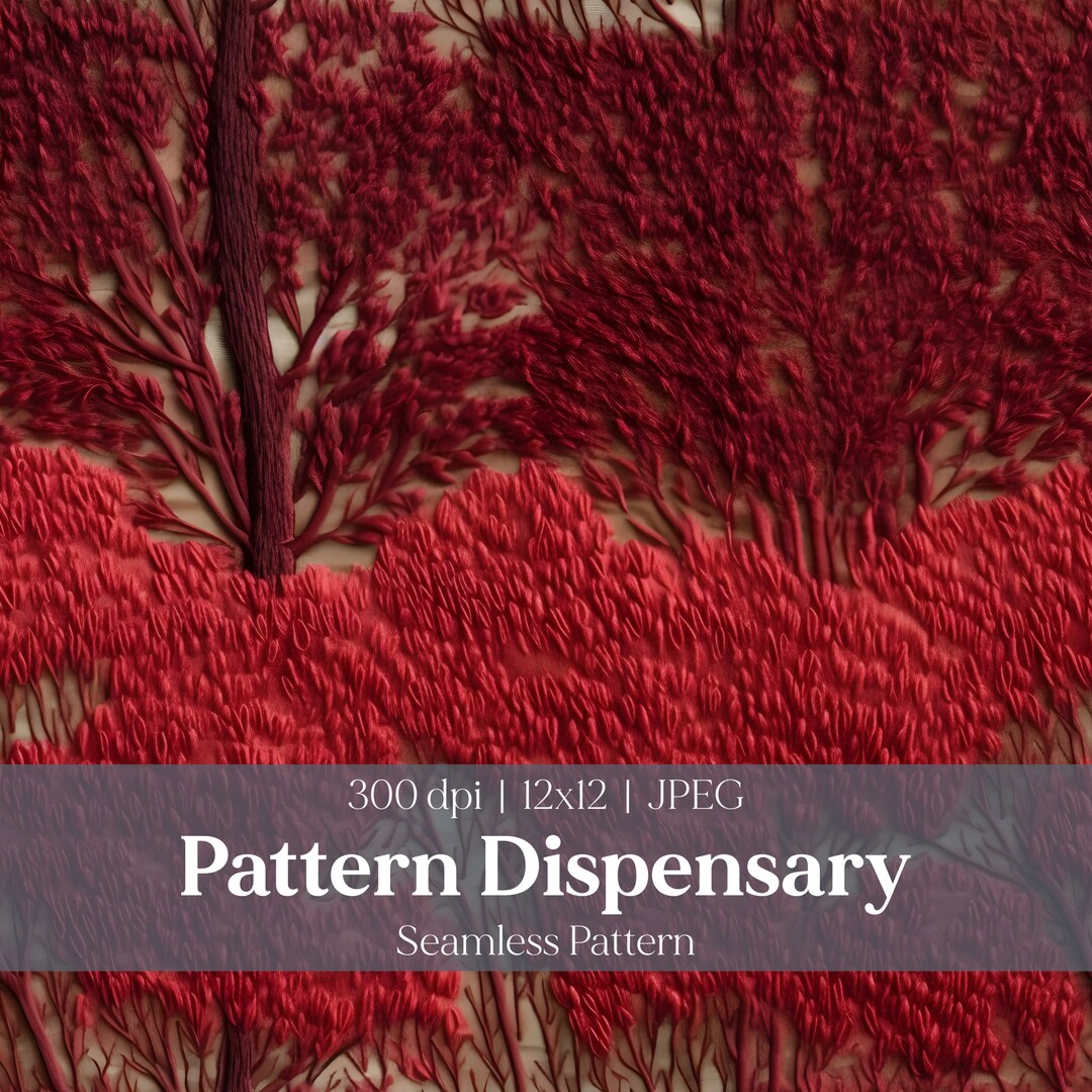 Red Forest Pattern Seamless Pattern, Red Forest, Digital Pattern, Embroidered Trees, 4K ...