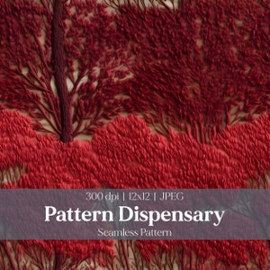 Seamless Pattern, Red Forest, Digital Pattern, Embroidered Trees, 4K, Vintage, Eclectic, DIY, Cottagecore, Red Trees, Crocheted Trees