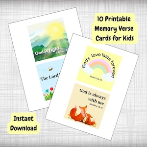 Tarjetas imprimibles de versículos para memorizar para niños de nivel principiante - Tema "Todo sobre Dios"