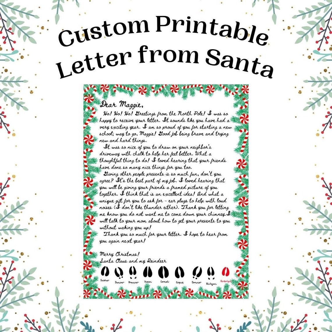 Customized Printable Letter From Santa Etsy