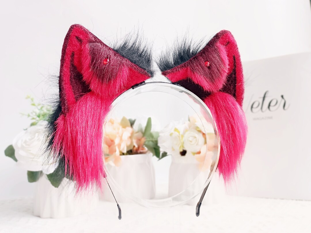 Realistic Red Cat Ears With Bead Cosplay Cat Ears Plush Toy Etsy