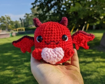 Emotional Support Desk Demon, Beginner Crochet Amigurumi PDF Pattern, Cute Kawaii Devil Heart Toy Plushie