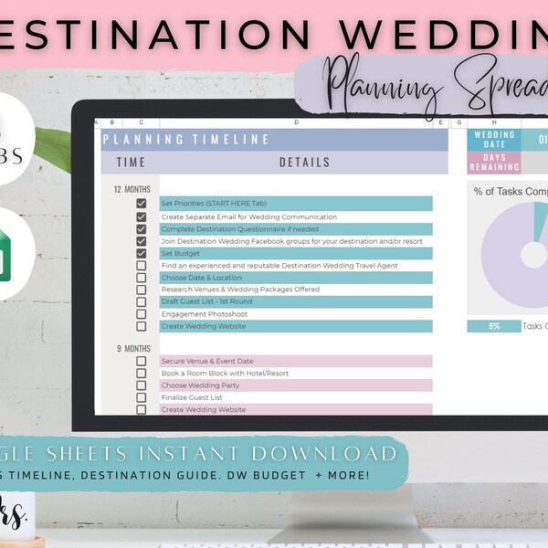 Destination Wedding Planner Timeline and Budget Spreadsheet for Destination Wedding Planning Checklist Template for Wedding Abroad