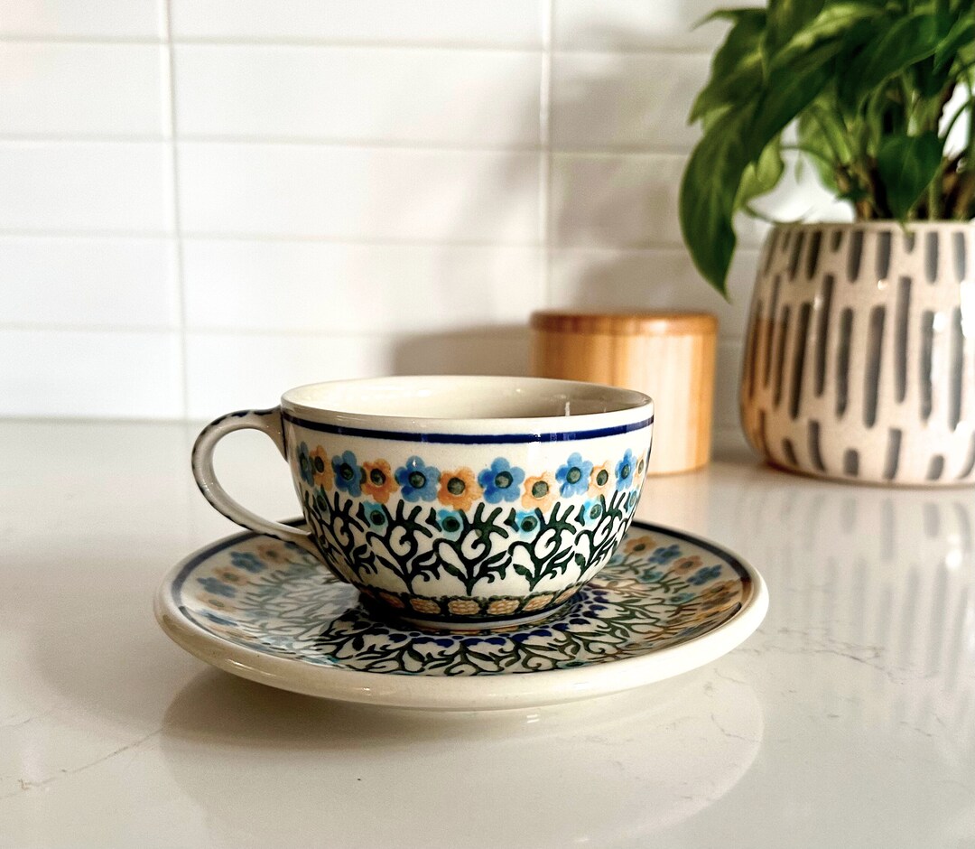 Handmade Painted Polish Tea Cup/saucer, Floral Painted Tea Cup and