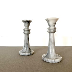 Vintage Pair of Marble Candlestick  Holders, Mid Century Marble, Light Grey Pair Candlestick Holders