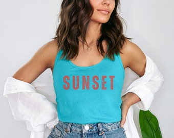 Sunset Tank Top | Beach Girls Trip Shirt | Summer Gift for Her | Ocean Sunset Racerback | Beach Tank Women | Vacation Tank Top