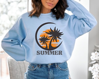 Summer Sweatshirt, Family Vacation Crewneck, Matching Beach Sweatshirt, Palm Tree Sunset Pullover, Summer Trip Gift, Cozy Vacay Sweater