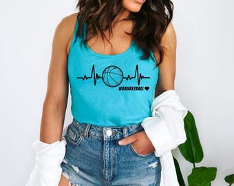 Basketball Mom Tank Top | Basketball Heartbeat Shirt | Game Day Racerback | Basketball Mom Gift | Sports Mom Tank | Basketball Player Gift