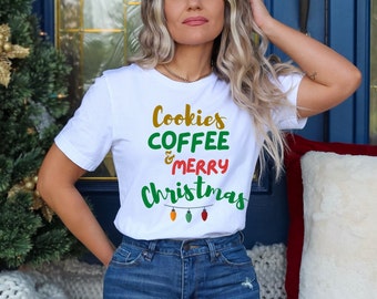 Christmas Coffee Cookies Shirt, Funny Holiday Tee, Couples Xmas Gift