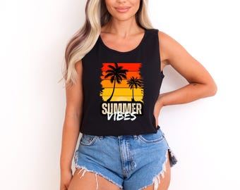 Summer Vibes Tank Top | Beach Girls Trip Shirt | Summer Gift for Her | Vacation Racerback | Tropical Palm Tree Tank | Beach Tank