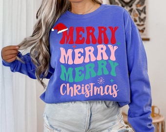 Merry Christmas Comfort Color Sweatshirt: Unique Christmas Gift, Xmas Santa Sweater
