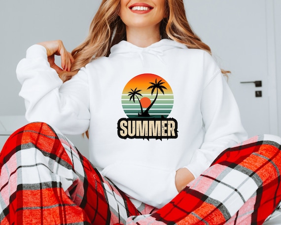 Palm Tree Summer Hoodie | Beach Girls Trip Pullover | Summer Gift for Her | Vacation Hoodie Women | Retro Summer Hoodie | Beach Hoodie Gift