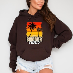 Women Summer Vibes Hoodie, Summer Gifts, Palm Tree Beach Hoodie, Girls Summer Trip, Ocean Vacation Hoodie, Summer Clothes, Sunset Hoodie