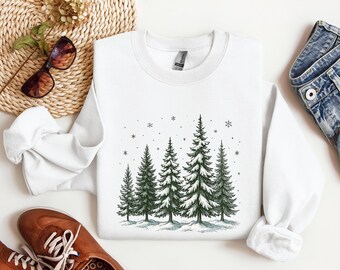 Snow Trees Sweatshirt | Winter Wonderland Crewneck | Cozy Christmas Gift for Her | Pine Tree Pullover | Cabin Sweater Women | Snowy Forest