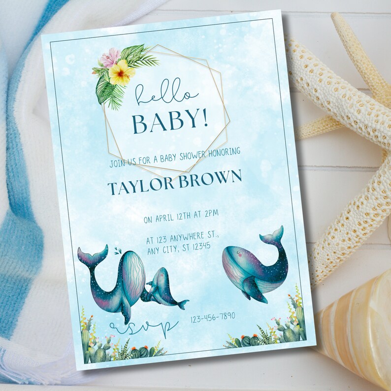 Whale Baby Shower Invitation Etsy