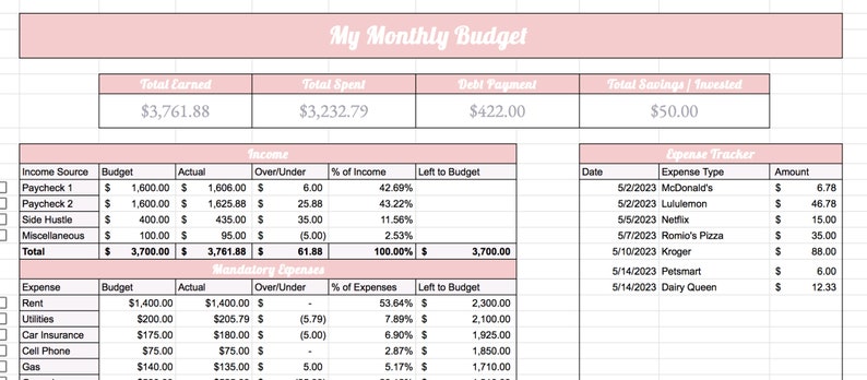 Monthly Budget Template for Google Sheets - Etsy