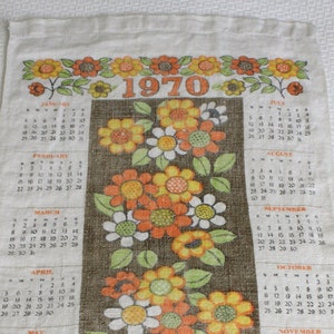 Vintage 1970 calendar tea towel