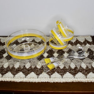 Vintage striped salad bowl set - salad bowl, 4 serving bowls and utensils