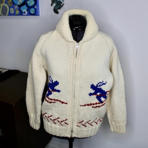 Vintage hand knitted Mary Maxim skier print sweater