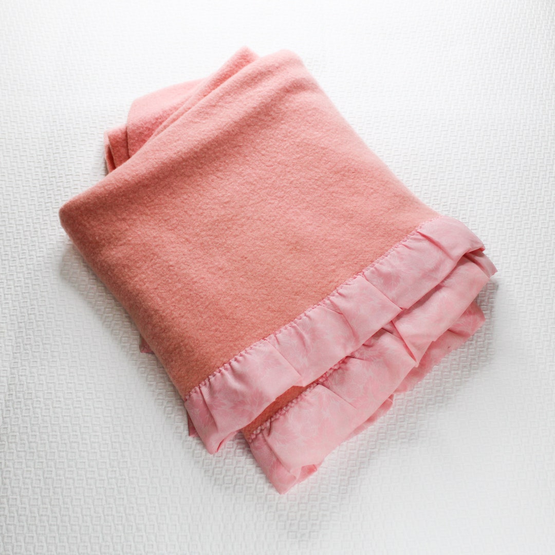 Vintage Sears Wool Blanket With Pink Floral Binding Etsy