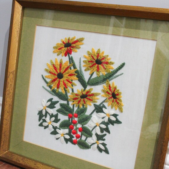 Vintage Floral Embroidery Art, Framed With Glass - Etsy