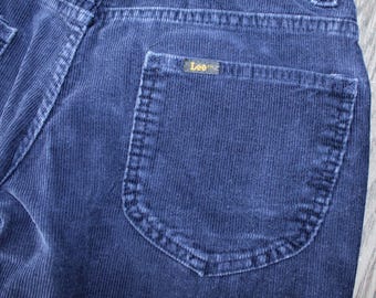 Vintage Lee marinblå manchesterbyxor med vida/raka ben från 1970-talet