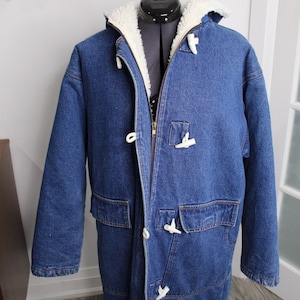 Vintage denim sherpa toggle button fall winter coat jacket