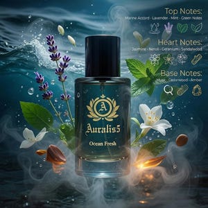 Auralis5 Ocean Fresh Men's Eau de Parfum / Cool Water Inspired Dupe, colonia acuática de larga duración con aceite Fuzi premium, notas marinas frescas,